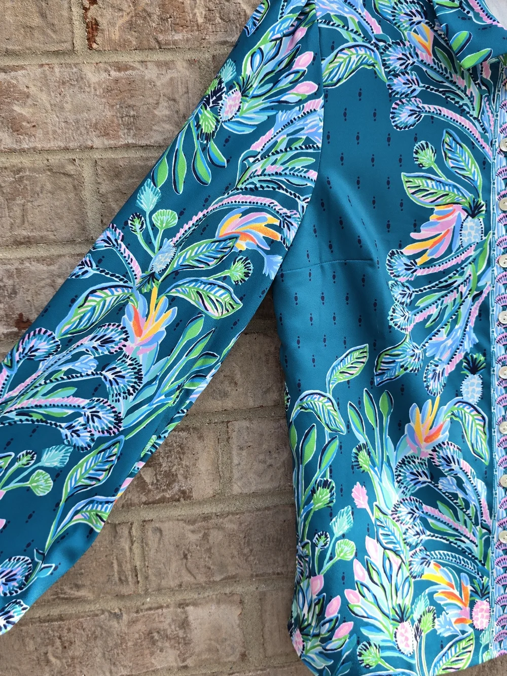 Lilly Pulitzer Womens Long Sleeve Colorful Pearl Buttons Blouse Top Size Small